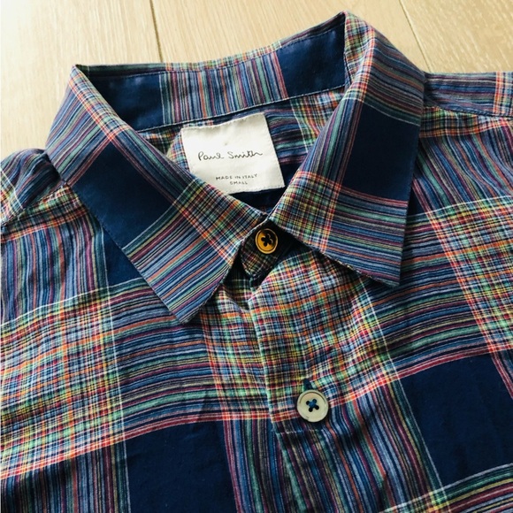 Paul Smith Checkered Cotton Shirt in Blue Made in Italy Size S - Picture 3 of 10